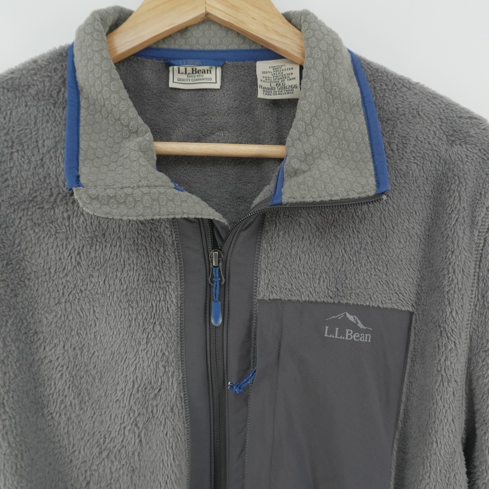 LL Bean Fleece Jacket Mens Large Gray Full Zip High Loft Hi-Pile 508266